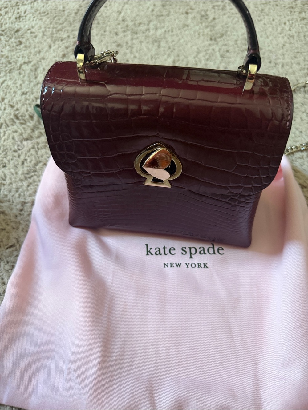 kate spade romy Mini Top-Handle Bag in Deep Burgundy Croc-Emboss